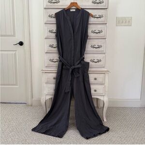 Charcoal Linen Pocketed Jumpsuit